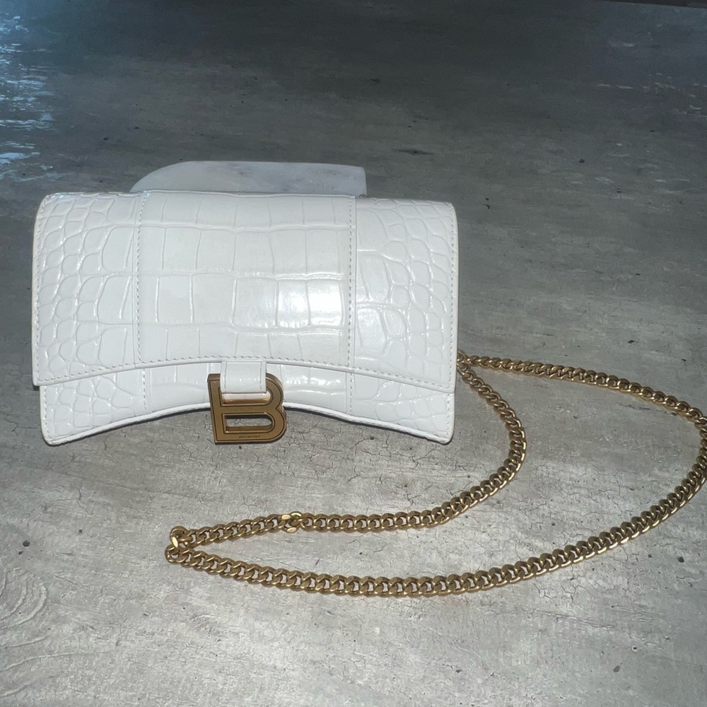 Balenciaga Hourglass Wallet on Chain Crocodile Embossed
